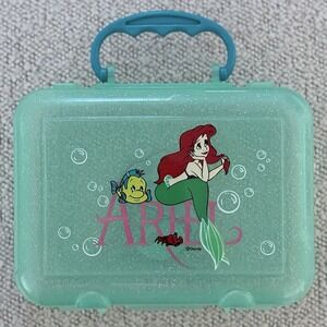 Vintage Disney My Little Mermaid Ariel Pencil Case Glitter Green Flounder EUC